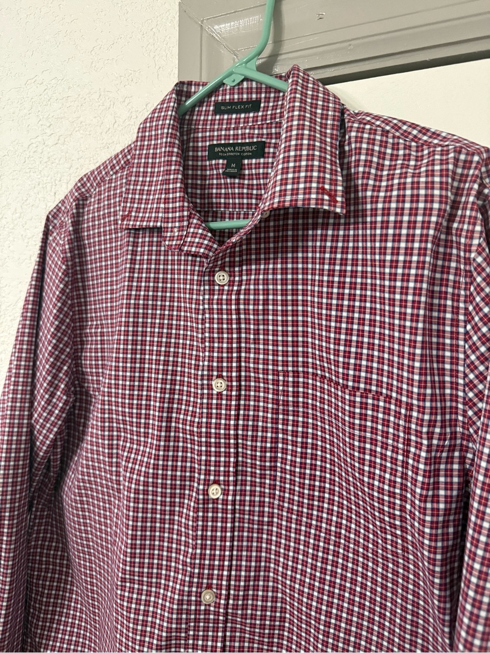 Banana Republic Men’s Red and White Check Button-Down Shirt